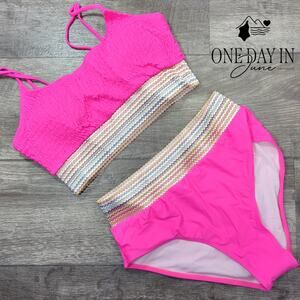 Blooming Jelly High Waist Crop Bikini Swimsuit Size L